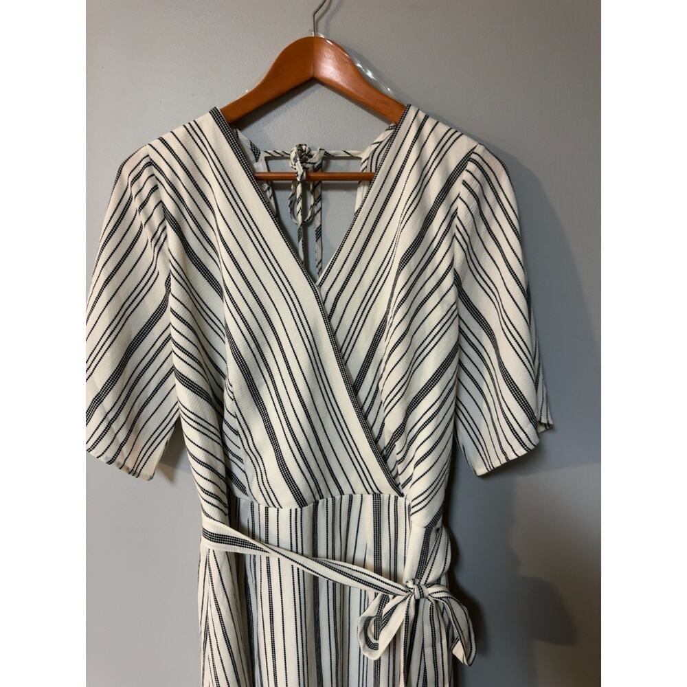 Maurices XXL White Black Striped Faux Wrap Tie Waist Handkerchief Hem Dress - Picture 2 of 6